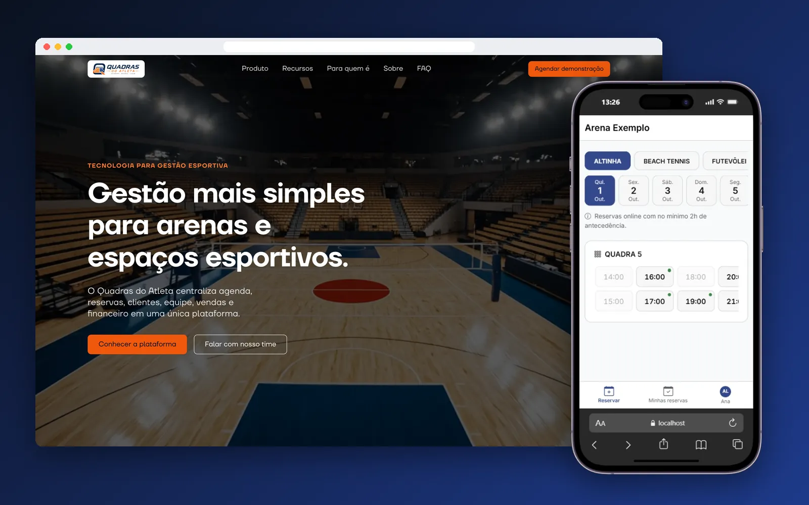 Quadras do Atleta: site e app de reservas
